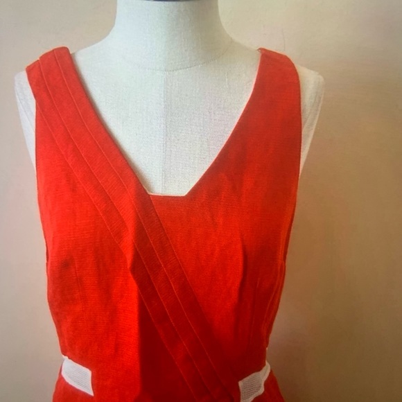 Rag and Bone Linen Cotton Asymmetrical V-Neck Dress in Orange and White - Picture 4 of 6